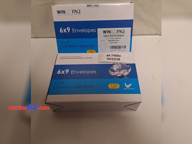 Lot 44-7408o - Lot of (2) Winpaq 6×9 self-seal security catalog envelopes 100 pack, white, 28 lb paper, peel &amp; seal closure, ideal for mailing, organiz...