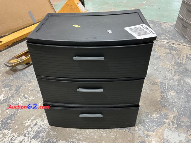 Lot 44-1661w - Sterilite 3-Drawer Wide Tower - Black See All Photo's Not Tested E-Commerce Return, A basic inspection has been given to this item. Sold AS-...