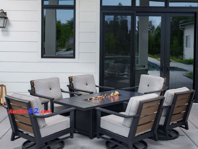 Lot 44-1e - $2,999 Retail price - SunVilla Brookwood 7-piece Fire Outdoor Patio Seating Set E-Commerce Return, A basic inspection has been given to this...