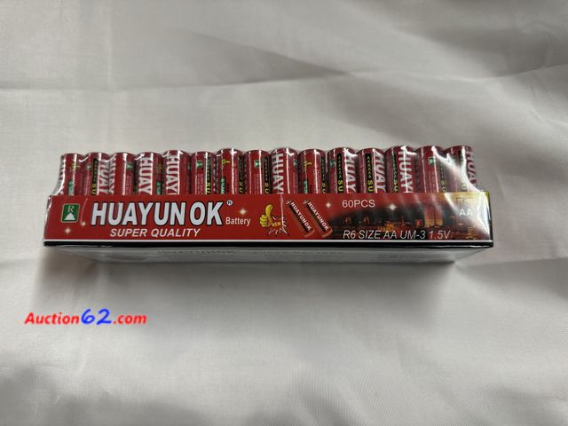 Lot 44-6013g - HUAYUNOK AA BATTERIES 60 pack. New See All Photo's Not Tested Never opened, Factory Sealed