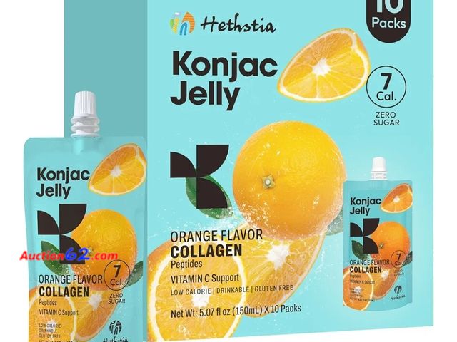 Lot 44-6840g - Orange Konjac Jelly with Collagen Peptides, 10 Pouches Fruit Jelly Snacks, Low-Calorie Drinkable Jelly with Vitamin C, Sugar-Free, Keto, Glu...