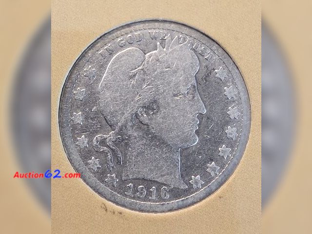Lot 44-8393w - 1916-D LIBERTY HEAD 90% SILVER BARBER QUARTER. MINTED IN DENVER. COMES IN NICE DISPLAY FOLDER! - NT