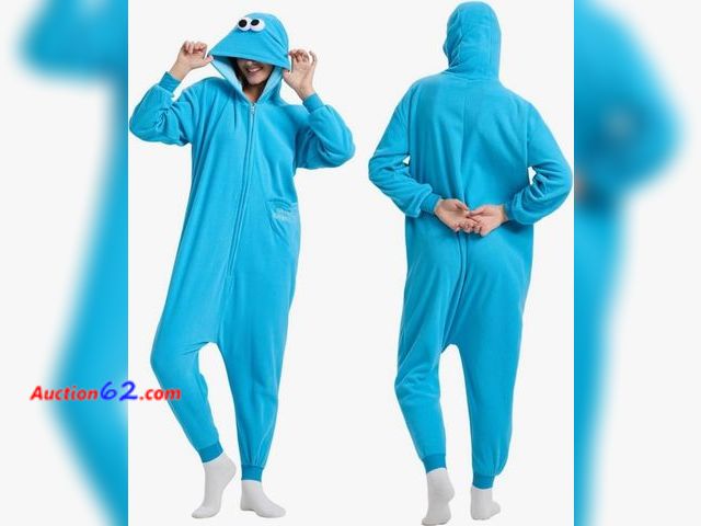 Lot 44-6666p - Size XL Adult Cookie Monster Onesie Pajamas Cosplay Costume Appears New, A basic inspection has been given to this item. Sold AS-IS.