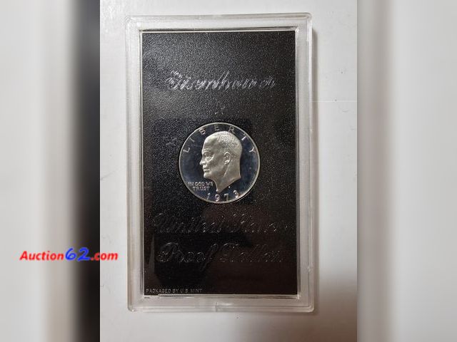 Lot 44-8375v - LOWER MINTAGE!!! 1973-S EISENHOWER 40% SILVER PROOF DOLLAR. KNOWN AS THE "BROWN IKE." COMES IN ORIGINAL US MINT LENS. NO BOX. MINTED IN SAN ...