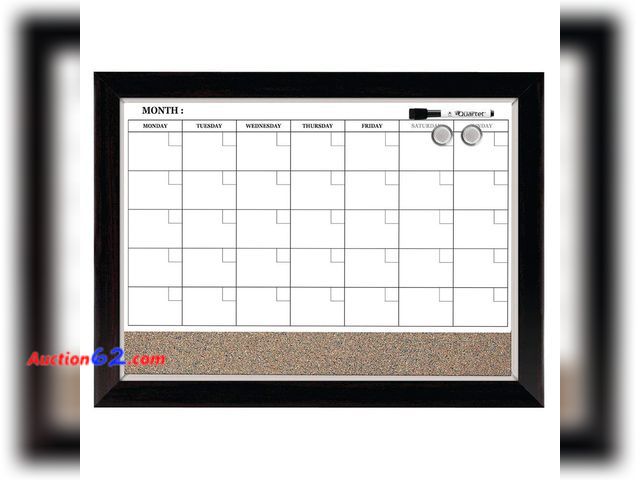 Lot 44-281p - Quartet Whiteboard Calendar &amp; Corkboard, Magnetic, White Board &amp; Cork Bulletin Board Combo, 17" x 23", Wood Finish Frame (22476) E-C...