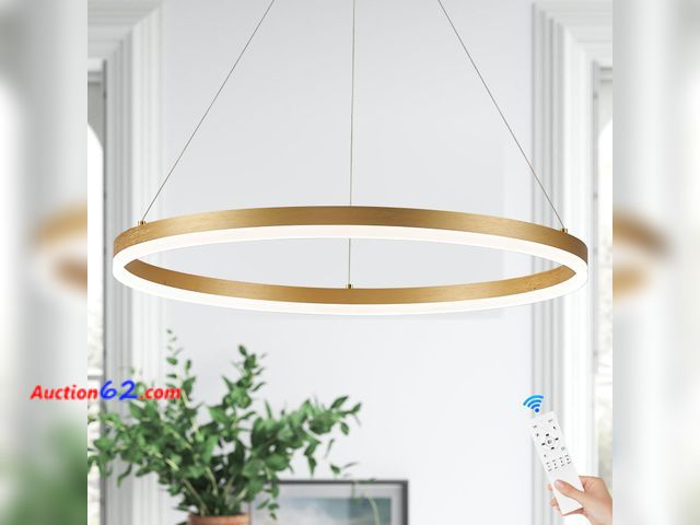 Lot 44-1997 - $98.8 Retail price - Sparklelf Modern LED Pendant Lighting 24'' Ring Chandelier Gold Dimmable LED Chandelier for Dining Room 36W Adjustable ...