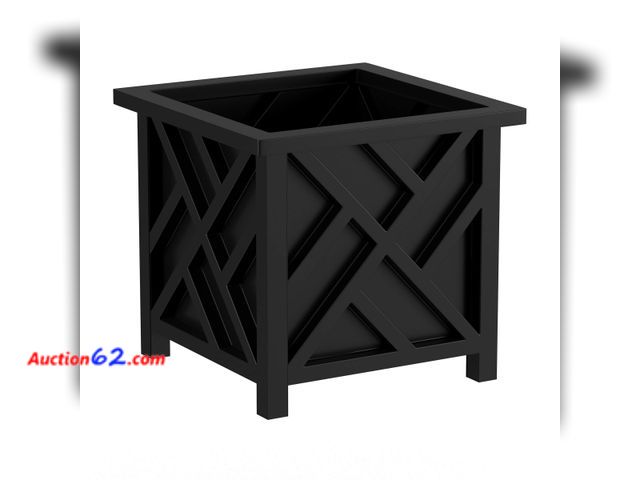 Lot 44-1965i - Lattice Design Outdoor Planter Box - 14.75” Square 13” Tall Black Plant Pot - Decorative Plant Pots for Front Porch Decor - Flower Pots Outd...
