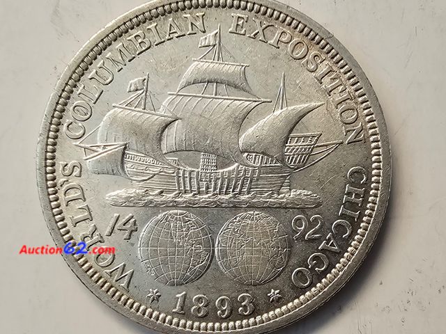 Lot 44-8328q - 1893 COLUMBIAN EXPOSITION 90% SILVER COMMEMORATIVE HALF DOLLAR. THIS IS THE 1ST COMMEMORATIVE COIN EVER MADE BY THE US MINT. THESE WERE GIVE...