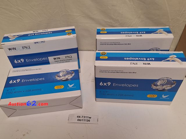 Lot 44-7311w - Lot of (4)  WINPAQ open end envelopes 6"×9" 28 lb white paper peel &amp; seal (100pcs), Appears New, A basic inspection has been given to th...