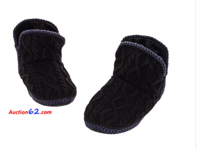 Lot 44-3073t - Size Medium - FUNZIEZ! by Silver Lilly - Knit Slipper Fuzzy Warm House Shoes - Black/Grey (Med)- NEW - See Pictures Never opened, Factory Se...