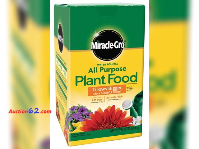 Lot 44-2737f - Miracle-Gro Water Soluble All Purpose Plant Food, 3 lb. Appears New, A basic inspection has been given to this item. Sold AS-IS. Not Tested ...