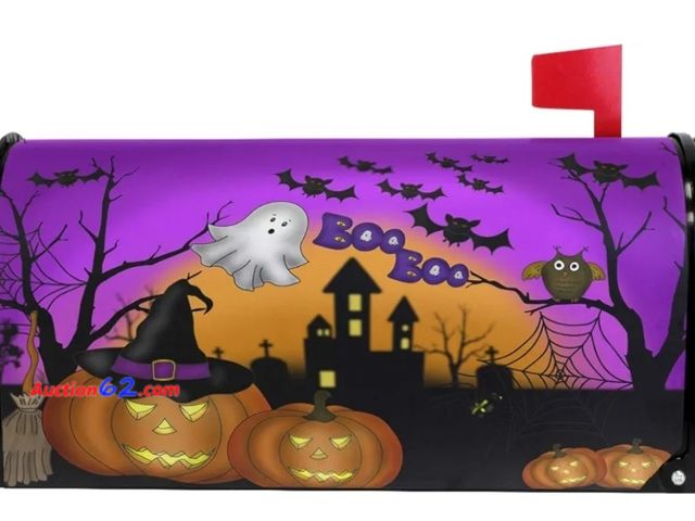 Lot 44-6757p - Wamika Happy Halloween Pumpkin Gost Trick or Treat Mailbox Covers Standard Size Ghost Owl Bat Castle Boo Purple Magnetic Mail Wrap 21" L x 1...