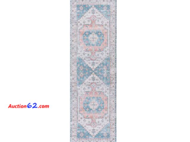 Lot 44-720b - Retail value $48- Arizona 3 ft. x 8 ft. Beige/Light Blue Machine Washable Transitional Medallion Distressed Runner Rug 1. Appears New, A bas...