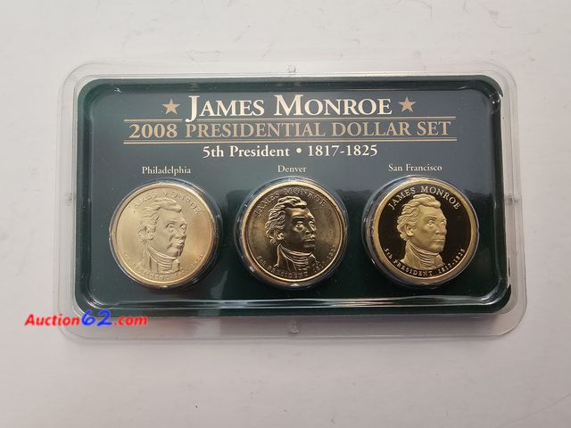 Lot 44-8336y - 2008 P,D AND S JAMES MONROE 3 COIN PRESIDENTAL DOLLAR BRILLIANT UNCIRCULATED AND PROOF SET. HAS PROOF SAN FRANCISCO DOLLAR, PHILADELPHIA AND...