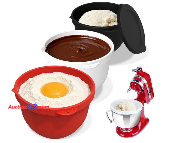 Lot 44-1856e - Silicone Liners Compatible with KitchenAid 4.5-5 Quart Tilt-Head mixer Bowl,3 Liners with Lids Appears New, A basic inspection has been give...