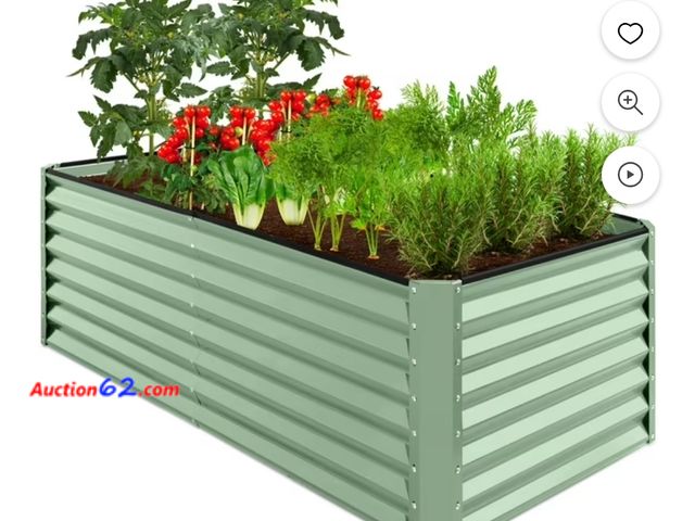 Lot 44-7114i - 6'×3'×2' Outdoor metal raised garden bed, planter box for vegetables, flowers, herbs - sage green  Appears New, A basic inspection has been ...