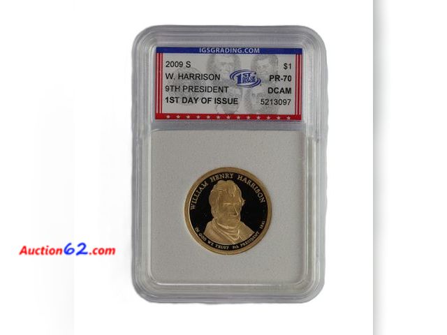 Lot 44-8363m - 2009-S WILLIAM HENRY HARRISON PRESIDENTIAL DOLLAR PROOF GRADED PR-70 DCAM 1ST DAY OF ISSUE (PERFECT GRADE!) BY IGS.-NT