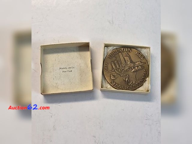 Lot 44-8385w - 1968 BRONZE MEDAL COMMEMORATING THE SESQUICENTENNIAL OF ILLINOIS! WEIGHS A WHOPPING 4.1 OUNCES! - T