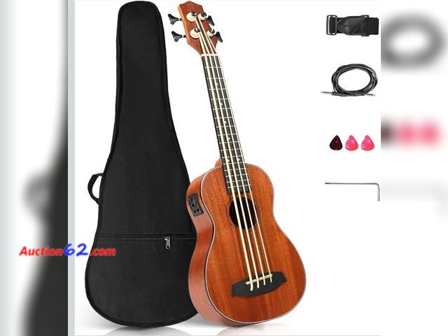 Lot 44-7433o - Ktaxon electric acoustic bass Ukulele, 30 inch mahogany Ukulele with EQ, professional E-A-D-G ideal for performances and practice, includes ...