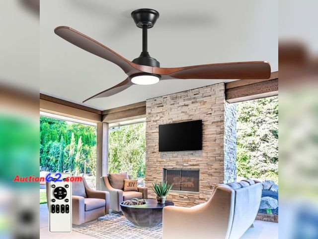 Lot 44-1543o - $89.99 Retail price - BvenuBigLite Outdoor Ceiling Fan with Light: 52 Inch 3 Blade Outdoor Fans for Patios - Modern Walnut Ceiling Fan with ...