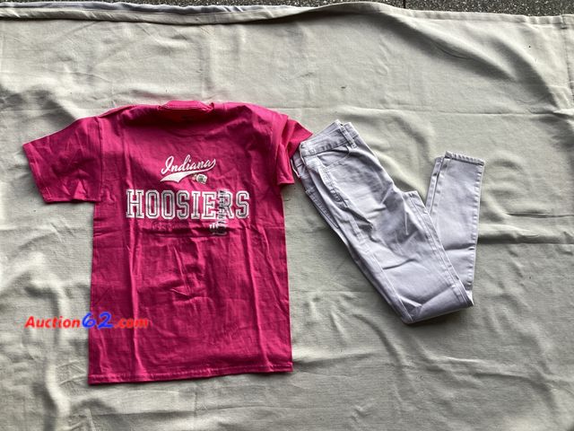 Lot 44-7886P - Lot of (1) small pink Indiana University T-shirt &amp; (1) size 0 white jeggings.  Appears New, A basic inspection has been given to this it...