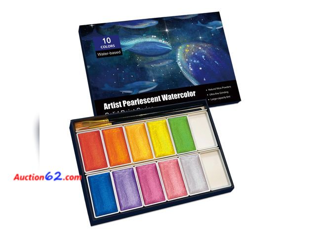 Lot 44-916e - GlisDyck 6ML Shimmer Watercolor Paint Set, 10 Colors Glitter Metallic Watercolour Painting Sets, Solid Pearl Water Color Paints for Artists,...
