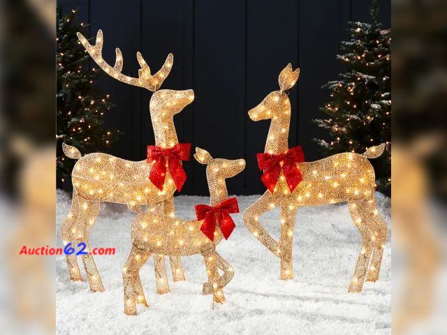 Lot 44-3105b - 4ft. Gold 3-Piece Lighted 2D Christmas Deer Set Outdoor Decor w/ 175 LED Lights - BCP Products SKY7207 - Ecommerce Return - See Pictures