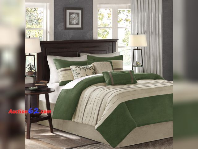 Lot 44-2605m - $108.02 Retail price - Madison Park Palmer Comforter Set-Luxury Faux Suede Design, Striped Accent, All Season Down Alternative Bedding, Matc...