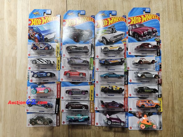 Lot 44-8310j - HUGE LOT OF 24 HOT WHEELS CARS-ART VAN, '71 RODGER DODGER, '69 CORVETTE VALENTINE'S DAY, FUNNY CAR, RAT FINK DRAGSTER, FANTASY CARS (DONUT C...