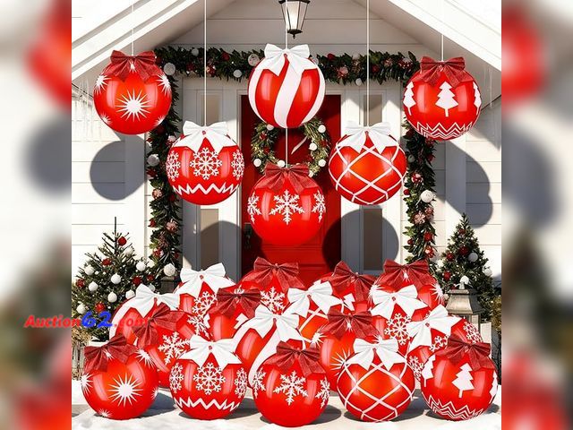 Lot 44-9109i - Retail of $39.99- Jenaai 24 Pcs Red and White Christmas Inflatable Balls Decorations 9 Inch PVC Inflatable Balls Appears New, A basic inspec...