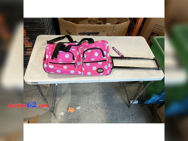 Lot 44-1180i - Rockland Luggage Rolling Duffel Bag - Pink/White Polka Dot Not Tested Appears New, A basic inspection has been given to this item. Sold AS-I...