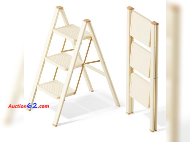 Lot 44-278 - SOLADDER 3 Step Ladder, Anti-Slip and Lightweight Foldable Step Stool for Adults &amp; Kids to Use in Kitchen, Closet and Library, 300lbs(Cr...