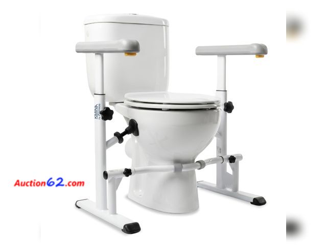 Lot 44-872 - $149.99 Retail price - KMINA Toilet Safety Rails (500 lb), Heavy Duty Frame with Handles, Adjustable Height and Width, Handicap Grab Bars fo...
