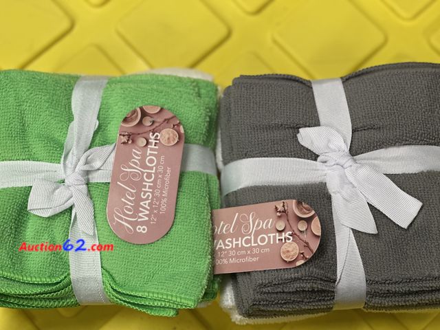 Lot 44-7544b - 2 packs of 8 washcloths all colors are shown. See photos. New Hotel spa 12x12 microfiber. 5. Not Tested 13. Never opened, Factory Sealed