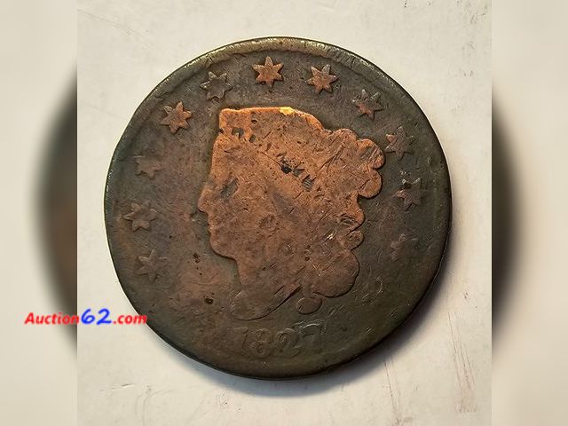 Lot 44-8370u - 1827 LIBEERTY CLASSIC HEAD LARGE CENT. MINTED IN PHILADELPHIA.-NT