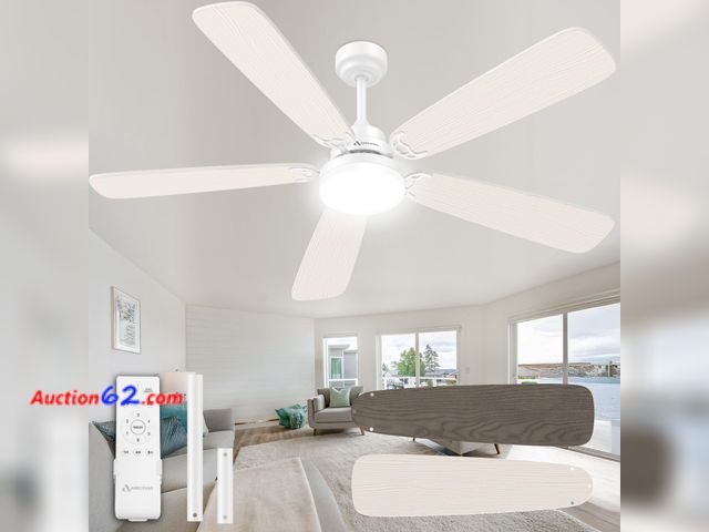 Lot 44-1620w - Arecovas Ceiling Fans with Lights and Remote, 52 Inch Modern Ceiling Fan with Light, Downrod &amp; Flush Mount, Quiet DC Motor, Dual Finish ...