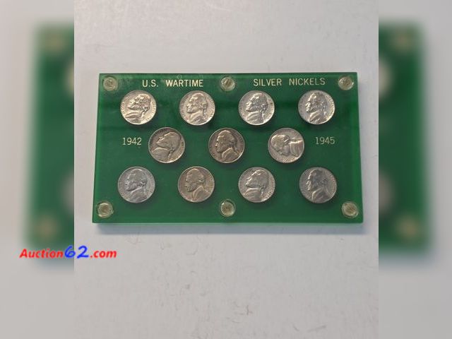 Lot 44-8307v - COMPLETE SET OF 1942-P TO 1945-S SILVER WORLD WAR II NICKELS IN A NICE CAPITOL HOLDER.-NT