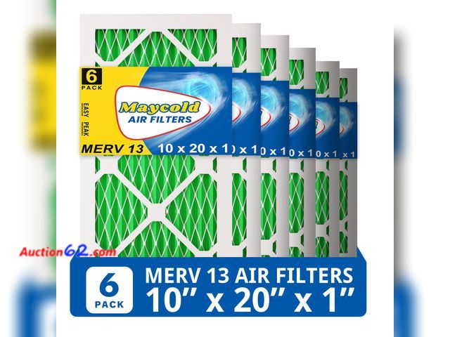 Lot 44-4032a - Maycold MERV 13 10x20x1 Air Filter (6-Pack), High-Efficiency Pleated AC &amp; Furnace Filters, Actual Size: 9.70” x 19.70” x 0.75”, Individu...