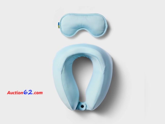 Lot 44-3013g - Open Story - Memory Foam Neck Pillow &amp; Sleep Mask Set - Color: Muddy Aqua - See Pictures Appears New, A basic inspection has been given ...