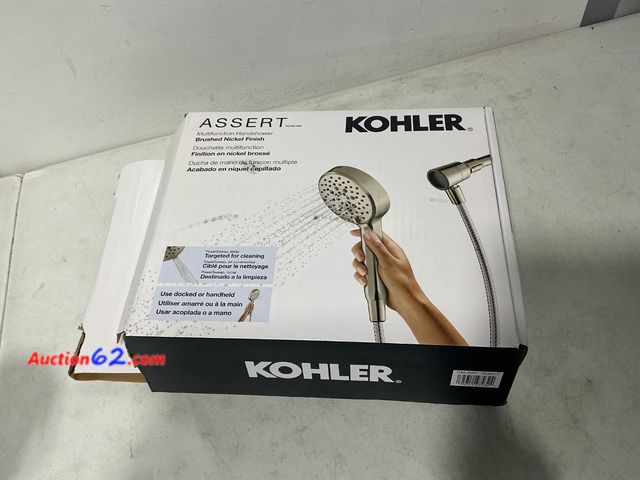 Lot 44-641j - Kohler Assert Multifunction Handshower Showerhead â€“ Brushed Nickel Finish Silver
 See All Photo's Not Tested Appears New with box damage
