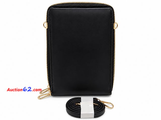 Lot 44-6060m - Black Quilted Crossbody Cell Phone Bag Featuring a Diamond Patterned front pocket and gold-Toned Zippers. #93665 Appears New, A basic inspec...