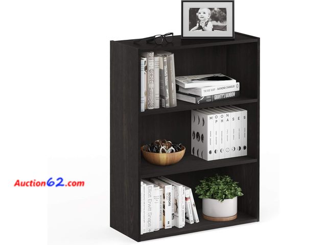 Lot 44-5509j - Furinno PASIR Book Shelf, 3-Tier Bookshelf, Bookcase, 9.7" x 23.7" x 31.5", for Living Room, Bedroom, Home Office, Blackwood E-Commerce Retu...