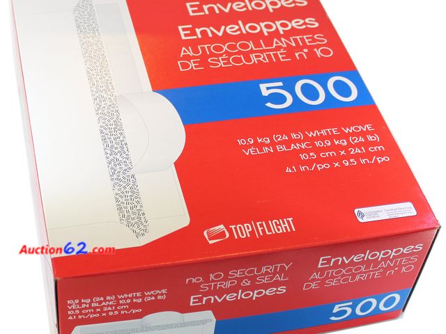 Lot 44-1562b - Top Flight PSTF10NWT #10 Envelopes, Strip &amp; Seal, Security Tinted, White Paper, 24 lb, 500 Count See All Photo's Not Tested E-Commerce R...