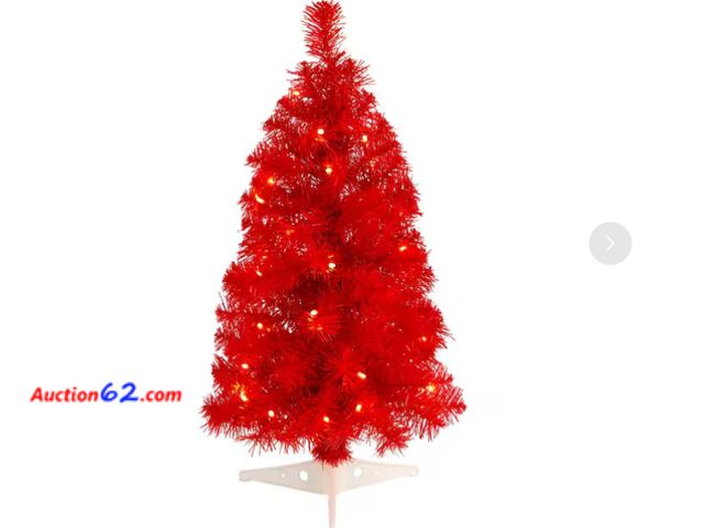 Lot 44-1607j - 2 ft. Red Artificial Christmas Tree with 35 LED Lights and 72 Bendable Branches Appears New, A basic inspection has been given to this item....
