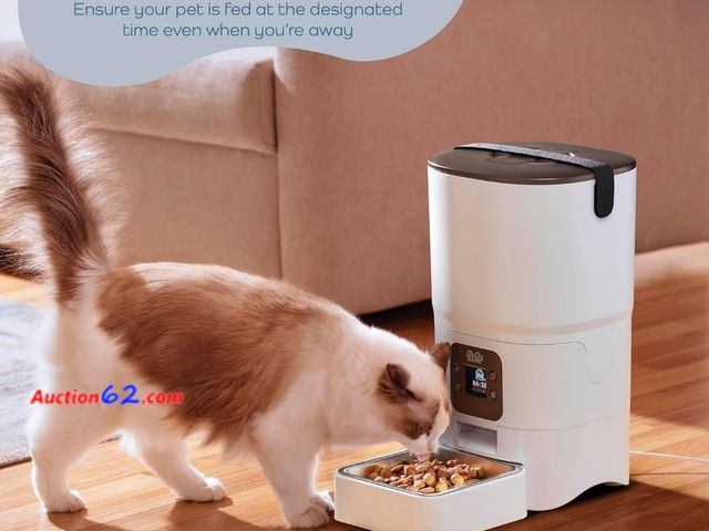 Lot 44-4020b - Smart Automatic cat feeder 6L reliable Automatic cat food dispenser with display LCD screen for easy setup portion control Automatic dog fee...