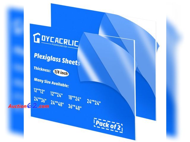 Lot 44-704o - DYCacrlic 2 Pack 18x24 inch Clear Acrylic Sheets 1/8" Thick - 18x24 Plexiglass Sheets 1/8 inch Thick for Laser Cutting, Signs Board, Crafts,...