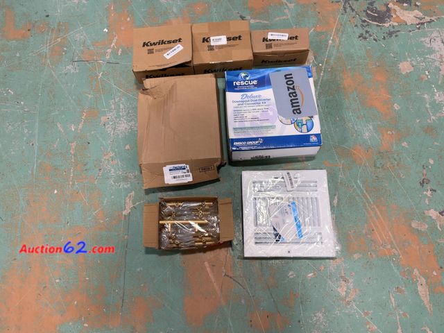 Lot 44-932p - Kwikset Mixed Home Improvement Lot - Privacy Door Locksets, Rescue Downspout Controller, Brass Hardware, Vent E-Commerce Return, A basic ins...