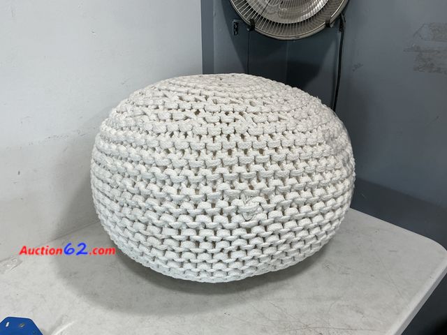 Lot 44-991e - White Chunky Knit Round Pouf Ottoman Not Tested See All Photo's E-Commerce Return, A basic inspection has been given to this item. Sold AS-I...