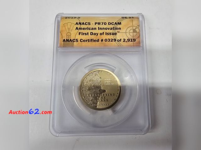 Lot 44-8337b - 2019 S PROOF INNOVATION DOLLAR GRADED PR70 DCAM BY ANACS. PERFECT COIN! THEY DON'T GRADE ANY HIGHER! DELAWARE COIN HONORING ANNIE JUMP CANNO...