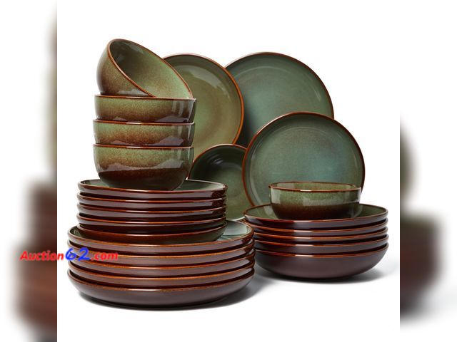 Lot 44-820 - $143.99 Retail price - Pokini 24 Piece Double Bowl Dinnerware Sets with Pasta Bowls, Highly Chip and Crack Resistant Plates and Bowls Sets, ...